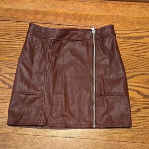 Elegant Brown Leather Mini Skirt Express